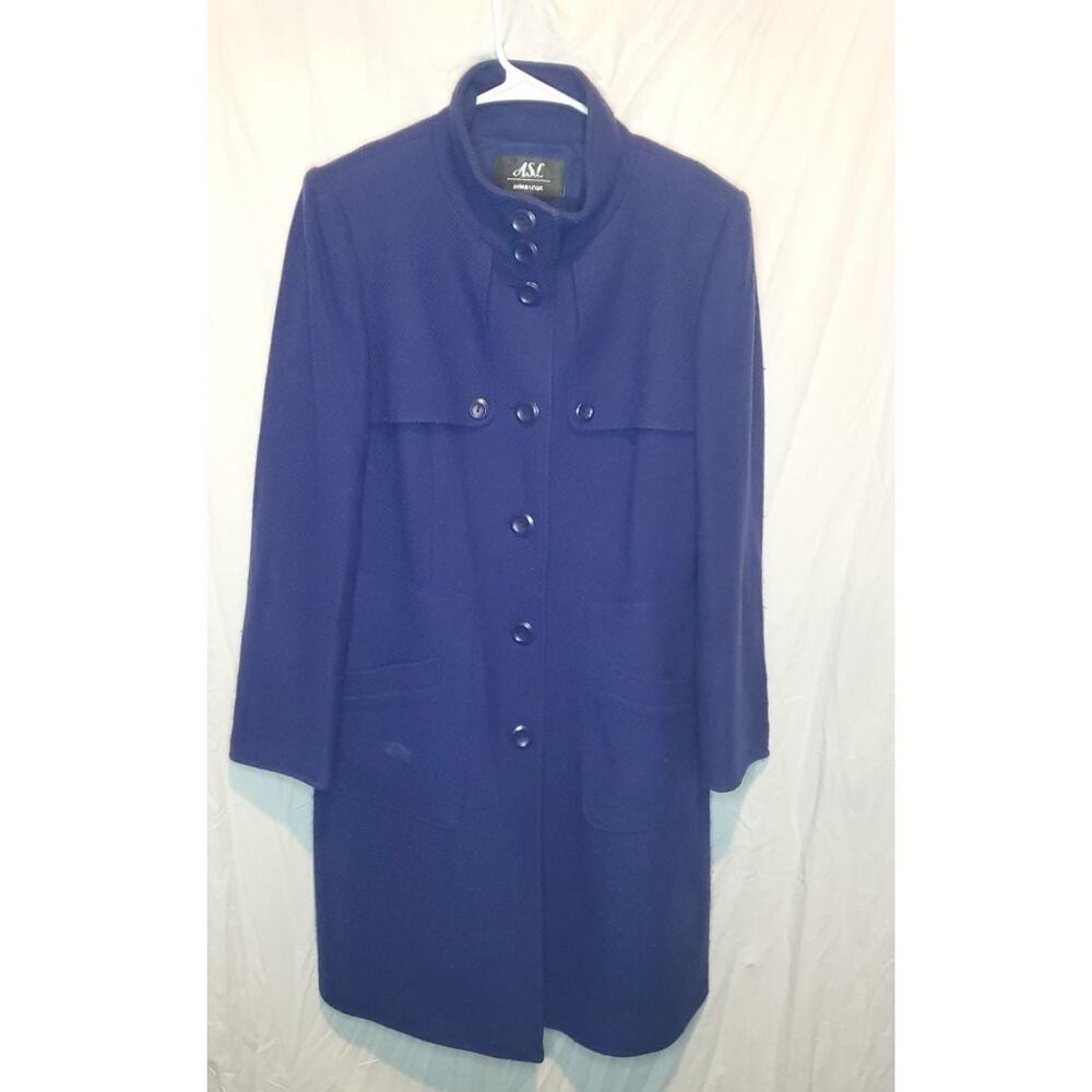 Arthur Levine Blue Wool Blend Button Up Coat Size 10